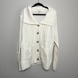 NWT St. John Bay Cream Long Sleeve Button Front Cable Knit Chunky Sweater Sz 1X